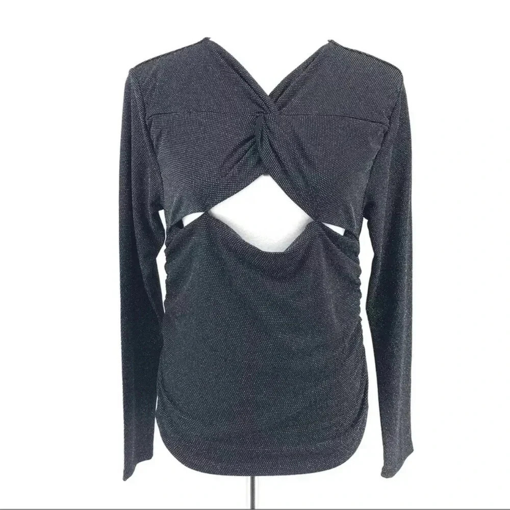 Women's All Saints Black Caelum Metallic Twist Detail Top sz2 - Picture 2 of 8